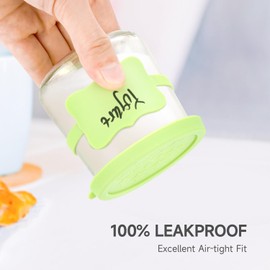 Sophico Oui Yogurt Jar Lids Silicone, 12 Pack Leak Proof Covers Fit For 5oz Oui Glass Jar with Silicone Reusable Bottle Labels, Airtight, Dishwasher Safe & BPA Free (Container Not Included)