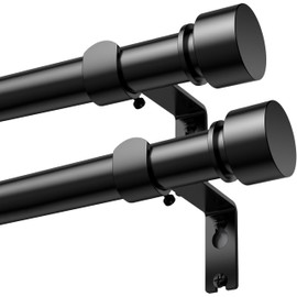 2 Pack Black Curtain Rod 17 to 128 or 131 inch Max,Thick Rod, Adjustable and Heavy Duty Curtain Rod for Windows 15 to 127 inch