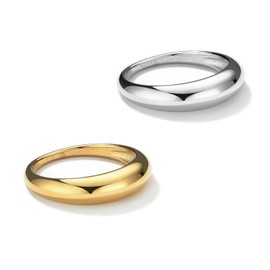 NOKMIT Chunky Dome Rings for Women Dainty 14K Gold Silver Tone Cute Bold Dome Statement Ring Thick Minimalist Thumb Band High Polished Smooth Comfort Fit (Thin Gold & Silver, 9)