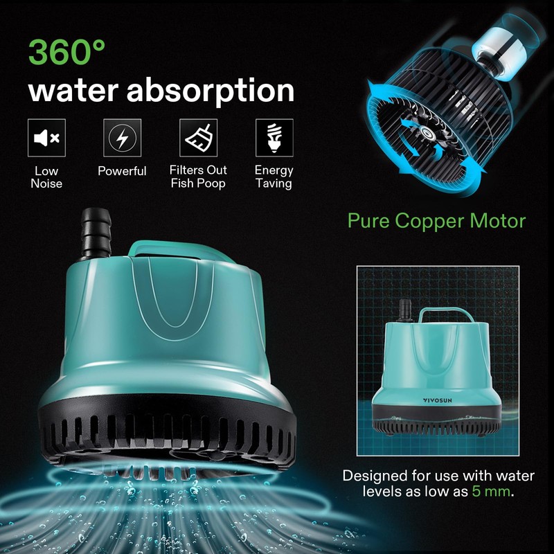 VIVOSUN 850GPH 60W Submersible Pump for Fish Tank, Pond, Aquarium,