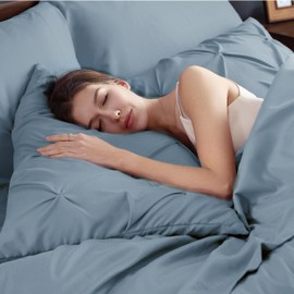 Bedsure Queen Comforter Set Mineral Blue - Bed in a Bag Queen 7 Pieces, Pintuck Bedding Sets Gift for Christmas, Pinch Pleat Bed Set with Queen Size Comforter, Sheets, Pillowcases & Shams