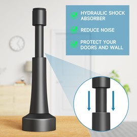4PCS Spring Door Stoppers, Aluminum Door Stoppers for Bottom of Door, Hydraulic Shock Absorbent Technology, Matte Silicone Tip Black Door Stopper, 4.33 Inch Height (4, Black)