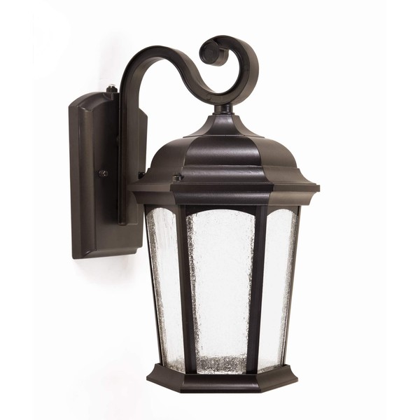 CORAMDEO LED Porch Light with Dusk to Dawn Sensor and Bronze Finish & Seeded Glass - Ideal for Front Door, Garage, and Patio - 1200 Lumens, 3K White, Wet Location Rated