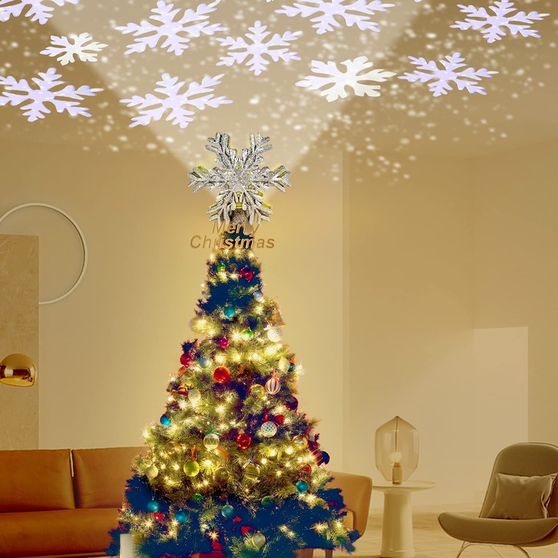 RNSSEZ Snowflake Christmas Tree Topper Decorations, 3D Silver Glittered with