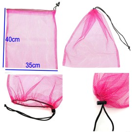 JZK 5x Multicolour 39x34cm large mesh drawstring storage bag for toys, net laundry bags for washing machine, drawstring net bag for beach toys, mesh organizer bag