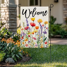 CROWNED BEAUTY Spring Garden Flag Wildflowers Floral Double Sided 12x18 Inches Small Burlap Welcome Holiday Seasonal Yard Decoration for Outside Porch CF1753-12