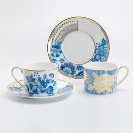 Gracie Bone China Blue Danube Breakfast Cups & Saucers, Set of 2