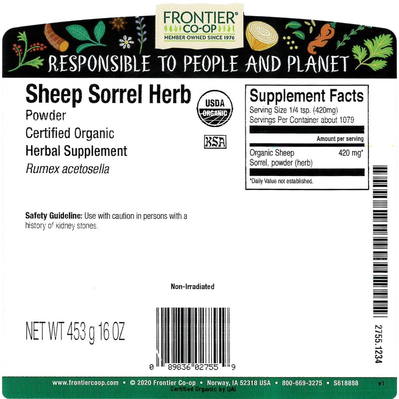 Frontier Co-op Organic Sheep Sorrel Powder, 1lb Bulk Bag -