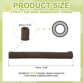PATIKIL 2 Pairs Eye Glass Replacement Temples, Cotton Anti-Slip Eyeglass End Tips Glasses Retainers Fits 3mm for Universal Thin Metal Eyeglass Sunglasses Temple, 75mm Brown