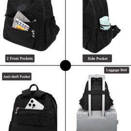 Ecohaso Women's Fashion Backpacks, Small Backpacks for Women Mini Nylon Waterproof Anti Theft Rucksack Women Travel Handbag (Black)