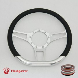 FLASHPOWER 14" D Type Billet Steering Wheel Black Half Wrap Muscle Car Mustang W/H