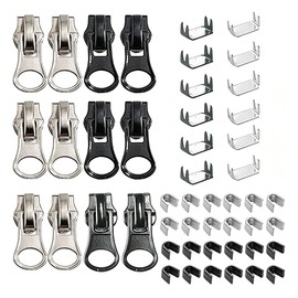 Zipper Repair Kit, Zip Replacement Slider Kit, Zippers Pull, Zip Head Bottom Stop and Top Stop, Fix Zipper On for Repairing Coats, Jackets, Metal Plastic and Nylon Coil Zippers