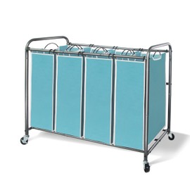STORAGE MANIAC Laundry Sorter 4 Section, Laundry Hamper with Wheels, Laundry Basket Sorter, Laundry Separator Hamper, Laundry Divider Hamper, 4 Bag Laundry Hamper with Wheels and Removable Bags, Blue