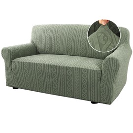 H.VERSAILTEX Couch Covers for 2 Cushion Sofa 1 Piece Stretch Loveseat Slipcover Pet Dog Universal Slip Cover Love Seat Covers Upgrade Thick Jacquard Fabric with Spiral Pattern(58"-70", Sea Grass)