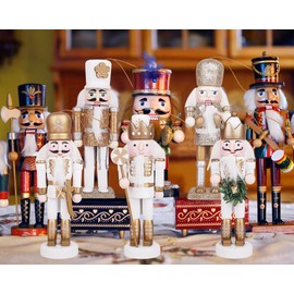 10Pcs Nutcracker Christmas Decor Nutcracker Ornaments for Christmas Tree Wooden Nutcracker Hanging Decorations Gold and Silver Nutcracker Soldiers Glittered Nutcracker Figures 5.2” Xmas Ornament Set