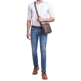 STILORD 'Trae' Bag Men's Shoulder Bag Small Leather Vintage Messenger Bag Men's Handbag for Tablet Modern Leather Shoulder Bag for Men, Dark - Brown, shoulder bag