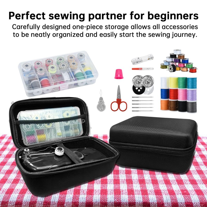 Handheld sewing machine, beginner's sewing kit with storage, two power