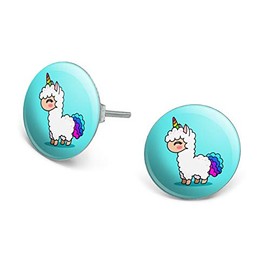 Cute Kawaii Rainbow Llama Unicorn Novelty Silver Plated Stud Earrings