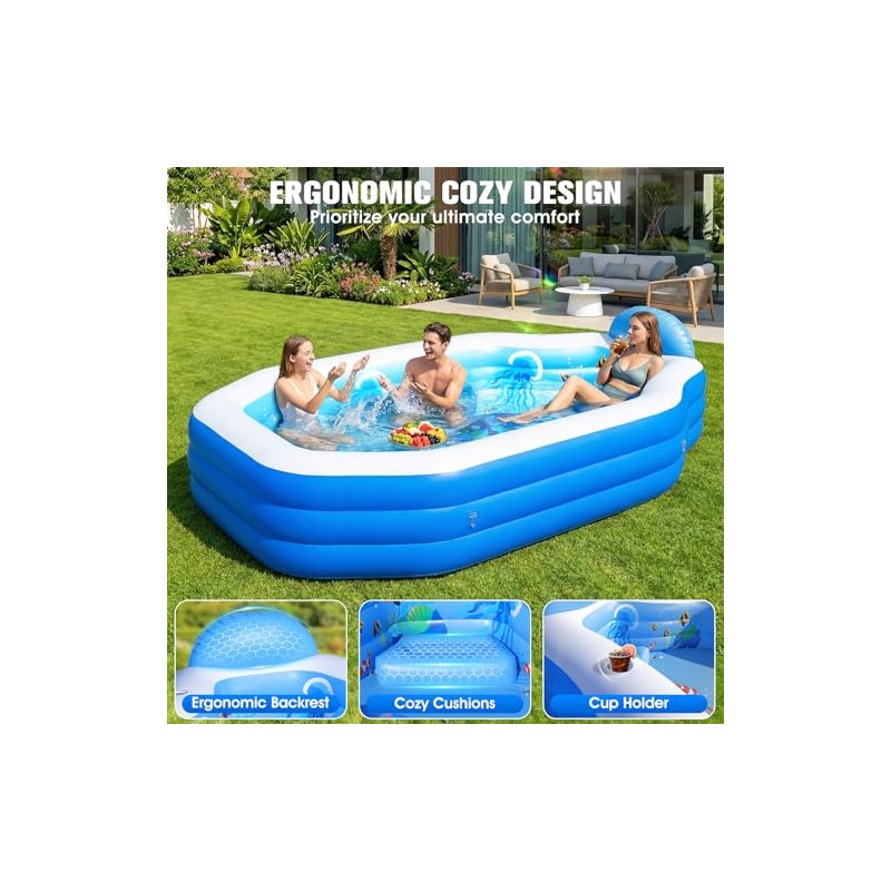 2026 Inflatable Pool with Canopy, Large Inflatable Pool for Kids,Adults,