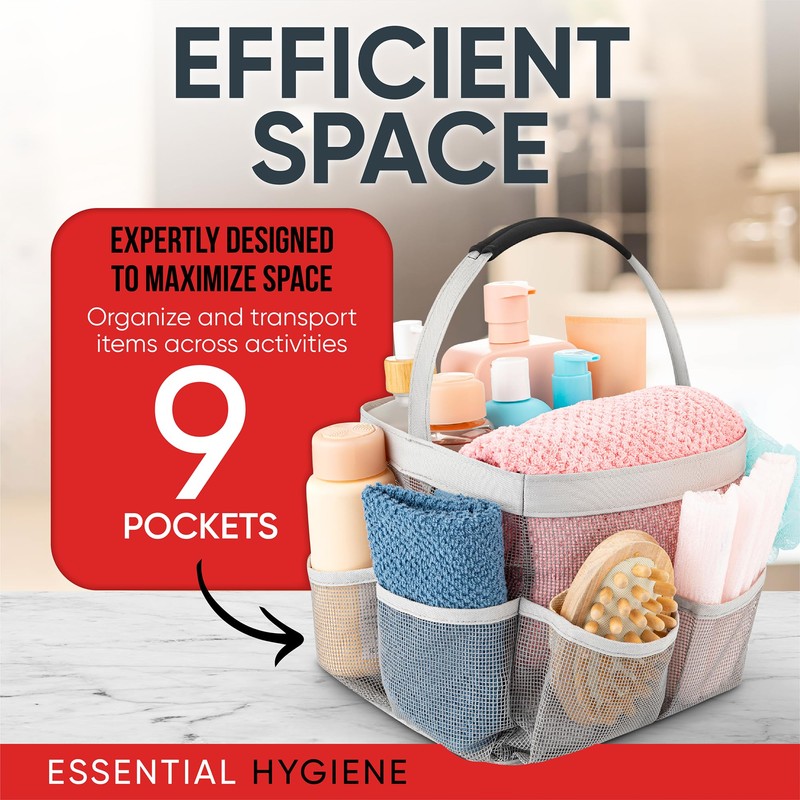 Masirs Mesh Shower Caddy - 9 Pocket Portable Bathroom Organizer
