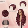 Red Wig for Women,26 Inch Wavy Curly Burgundy Middle Part