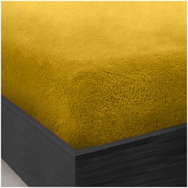GC GAVENO CAVAILIA Teddy Fleece Plain King Size Fitted Sheets, Thermal Warm Sherpa Plush Soft Fluffy Cuddly Fitted Sheets King Size, Ochre