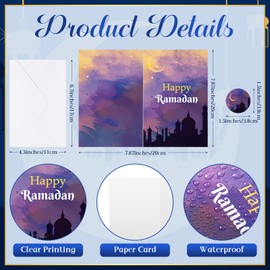 Cholemy 24 Pack Eid Mubarak Cards Happy Ramadan Greeting Cards with Stickers Envelopes Assorted Eid Al-Fitr Gift Set for Ramadan Mubarak Party Decorations Invitations Favors Celebration Supplies