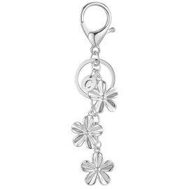 XGALBLA Silver Initial Keychain Silver Flower Charms for Key Cute Letter Keyring for Purse Handbag Backpack(C)