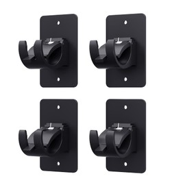 4 Pieces Self Adhesive Curtain Rod Bracket, Universal Plastic Curtain Rod Holders, No Drill Curtain Rod Brackets Curtain Rod Hooks for Bathroom, Bedroom, Livingroom, Kitchen (Black)