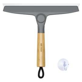MR.SIGA All Purpose Silicone Squeegee for Shower Door, Mirror, Glass, Streak Free Shower Squeegee, Pivoting Bamboo Handle, Includes 1 Suction Hook, 10 inch Wide, Gray, 1 Pack