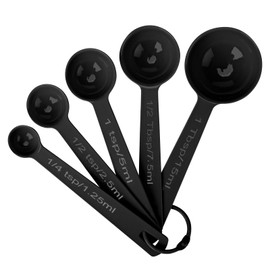 Juego de 5 cucharas medidoras de acero inoxidable, tazas medidoras de metal para lquidos, alimentos, cocina, hornear (negro)                          
