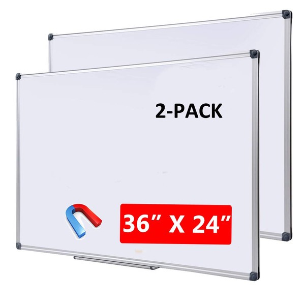 DexBoard 2 Pack 36" x 24" Magnetic Dry Erase Board with Removable Marker Tray| Commercial Quality Wall-Mounted Aluminum Message Presentation White Board for Kids, Students & Teachers
