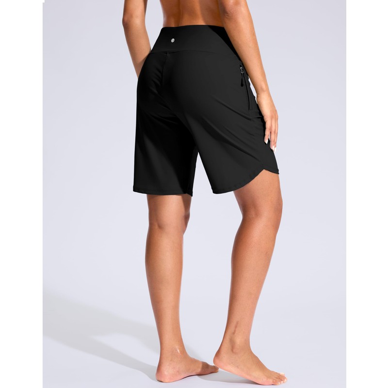 G Gradual Women's 9" Long Swim Board Shorts with Zipper