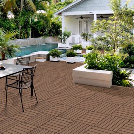 Yaheetech 27PCS Acacia Wood Interlocking Flooring Tiles Waterproof Flooring for Outdoor & Indoor Patio,Balcony,Garden,Poolside,12 × 12 in,Brown