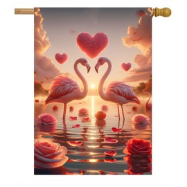 Pickako Flamingo Seaside Sunrise Rose Flowers Spring Summer Garden Flag 28 x 40 Inch, Double Sided Outdoor Decorative Welcome Yard Flags for Home House Lawn Patio