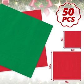 Whaline 50Pcs Christmas Cocktail Napkins Red Green Color Disposable Napkins Red Green Paper Beverage Napkins for Xmas Winter Party Supplies