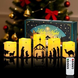 ARIKJ Christmas Decorations Indoor Outdoor, Nativity Scene Candle Set with Remote Times, Jesus Birth Religious Holiday Decor for Home, Xmas Christmas Gifts, Battery Operated LED Flameless Candles