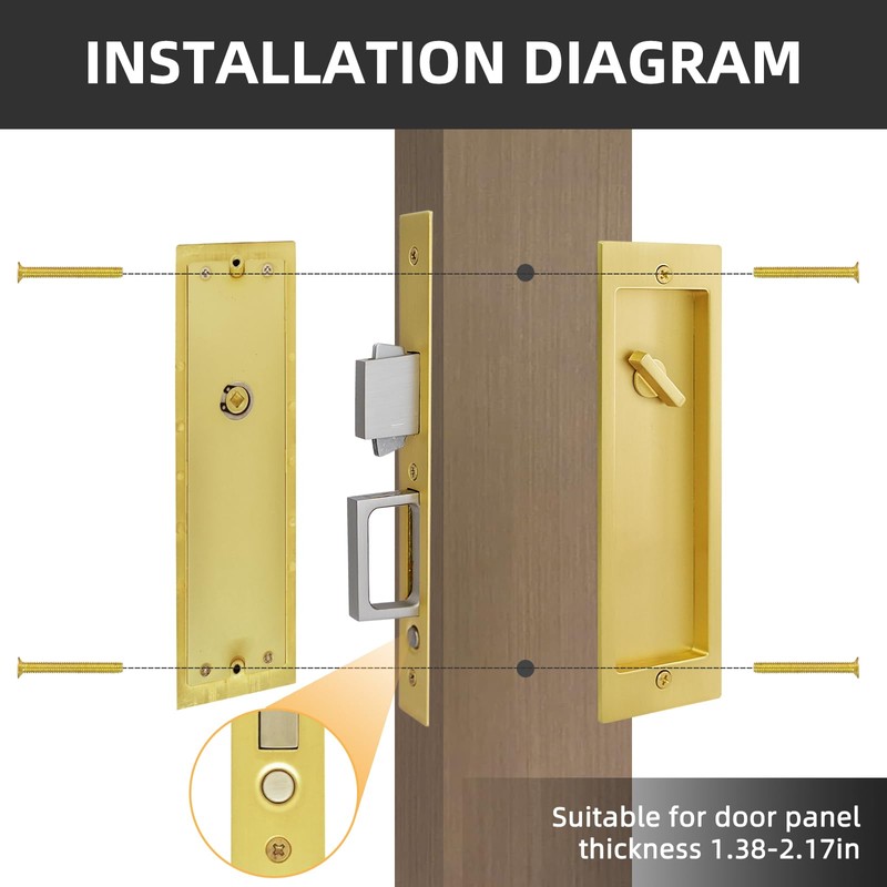Pocket Door Privacy Lock,Modern Rectangular Pocket Door Hardware, Finger Flush