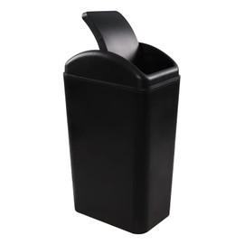 Hespama 14L Slim Plastic Trash Bin, Black Waste Bin with Swing Lid