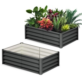 Raised Garden Bed Set of 2, 6x3x1FT Galvanized Raised Garden Bed, Outdoor Large Planter Raised Beds Open Base with Safety Edge and Glove for Vegetables Flowers Ground Planter, Dark Gray