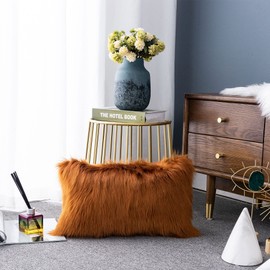 LIGICKY Decorative Lumbar Soft Faux Fur Throw Pillow Cover Luxury Series Rectangle Plush Pillow Case Cushion Cover for Couch Sofa Bed (12" x 20",Coffee)