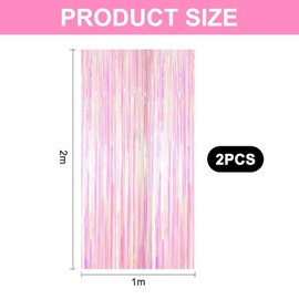 CWPFVQA Pack of 2 Rainbow Foil Tassels, Colourful Tinsel Tassels, Rainbow Tinsel Curtain Decorations, Pink Tassel Decorations, Suitable for Birthdays, Parties, Proms