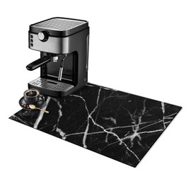 Dish Drying Mat for Kitchen Counter,Black Marble Coffee Bar Mat with Spill Protection for Dishes,Coffee Maker & Pot,Hide Stain Rubber Backed Absorbent Draining Mat Under Dish Rack(12x19 IN)