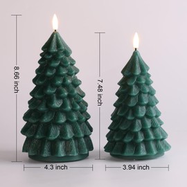 Eywamage Green Christmas Tree Candles with Remote, Real Wax Flickering Flameless LED Candles Set of 2