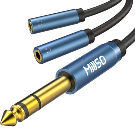 MillSO Standard Plug Mini Plug Converter Dual Splitter Cable 3.5mm 6.35mm Conversion Adapter Audio Cable Male to Female 3.5mm Stereo Mini Plug to 6.3mm Stereo Standard Plug Conversion Plug 24K Gold