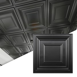 Art3d Drop Ceiling Tiles 24x24 Inch (12-Pack, 48 Sq.ft) – Glue Up PVC Ceiling Tiles 2x2 Ft., Decorative Ceiling Panels for Kitchen, Living Room, Office and Home, Square Black