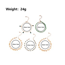 Rrdaily 5PCS Boho Rhinestone Stackable Anklets Set for Teen Girls Women 14k Gold Layered Adjustable Link Chain Braided Anklets Round Pendant Anklets Gift (G)