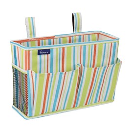 Surblue Bedside Caddy Hanging Bed Organizer Storage Bag Pocket for Bunk and Hospital Beds, College Dorm Rooms Baby Bed Rails,Wheelchair Side Bag,Camp Chiars,4 Pockets and 2 Hooks (Small GreenStripe)