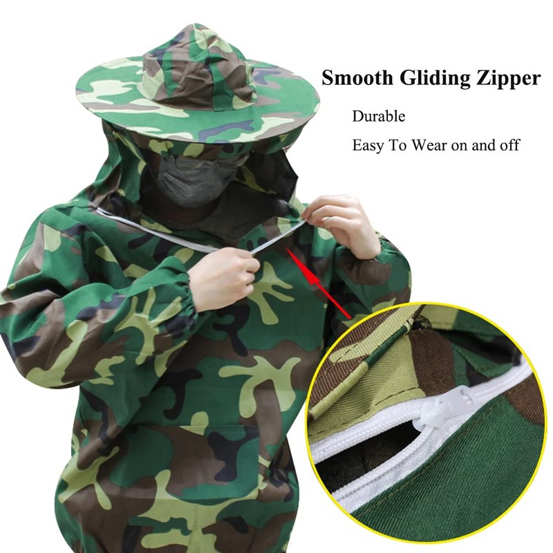 Beekeeping Clothes Jacket and Suit with Veil Hood, Front Zip,