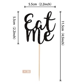 ZHUOWEISM 36 PCS Eat Me Cupcake Toppers Glitter Alice in Wonderland Cupcake Picks Decorations for Baby Shower Boys Girls Kids Birthday Alice in Wonderland Theme Party Supplies Black